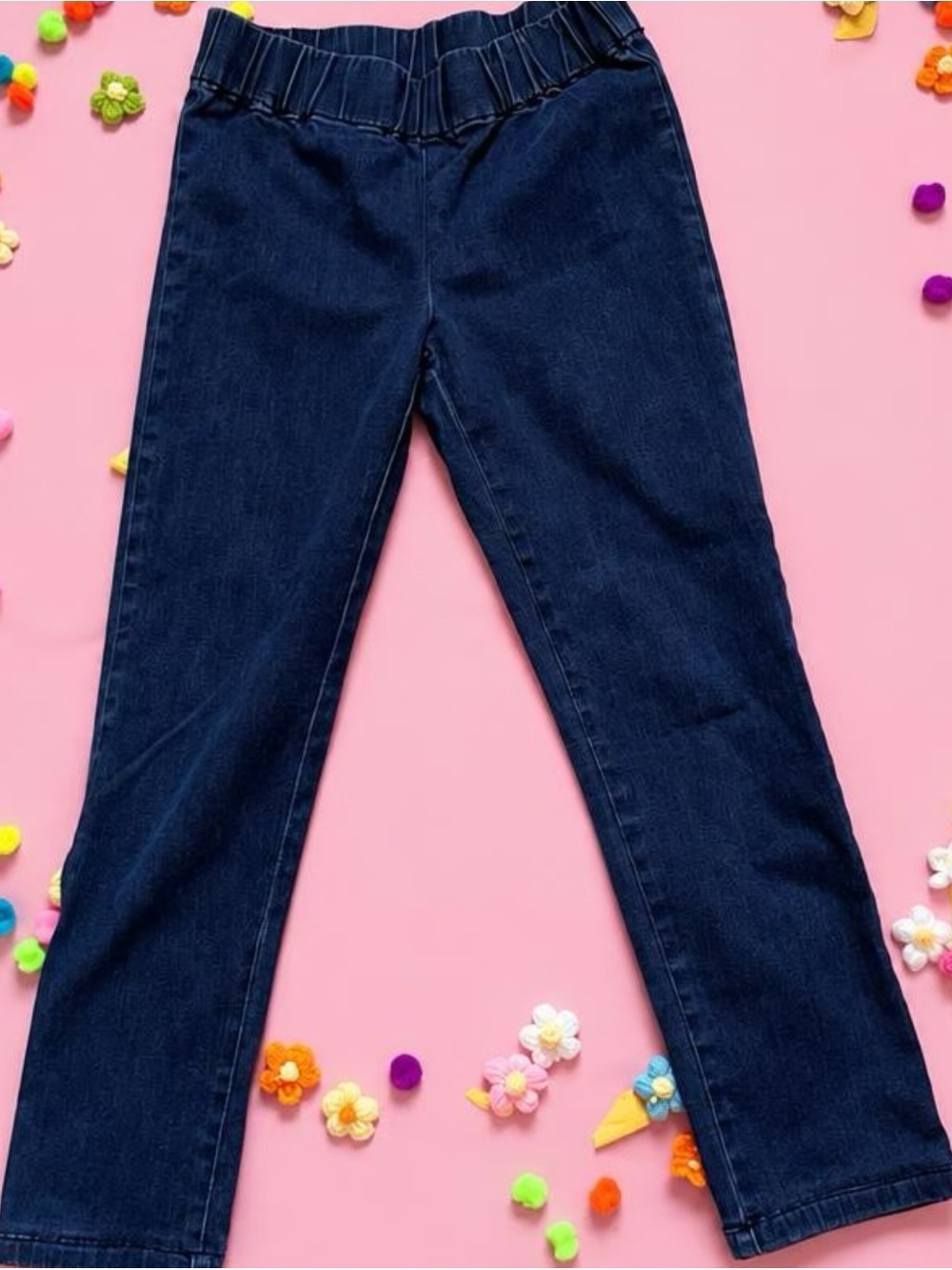 Soft Surroundings Dark Blue Straight-Leg Jeans with Elastic Waist
